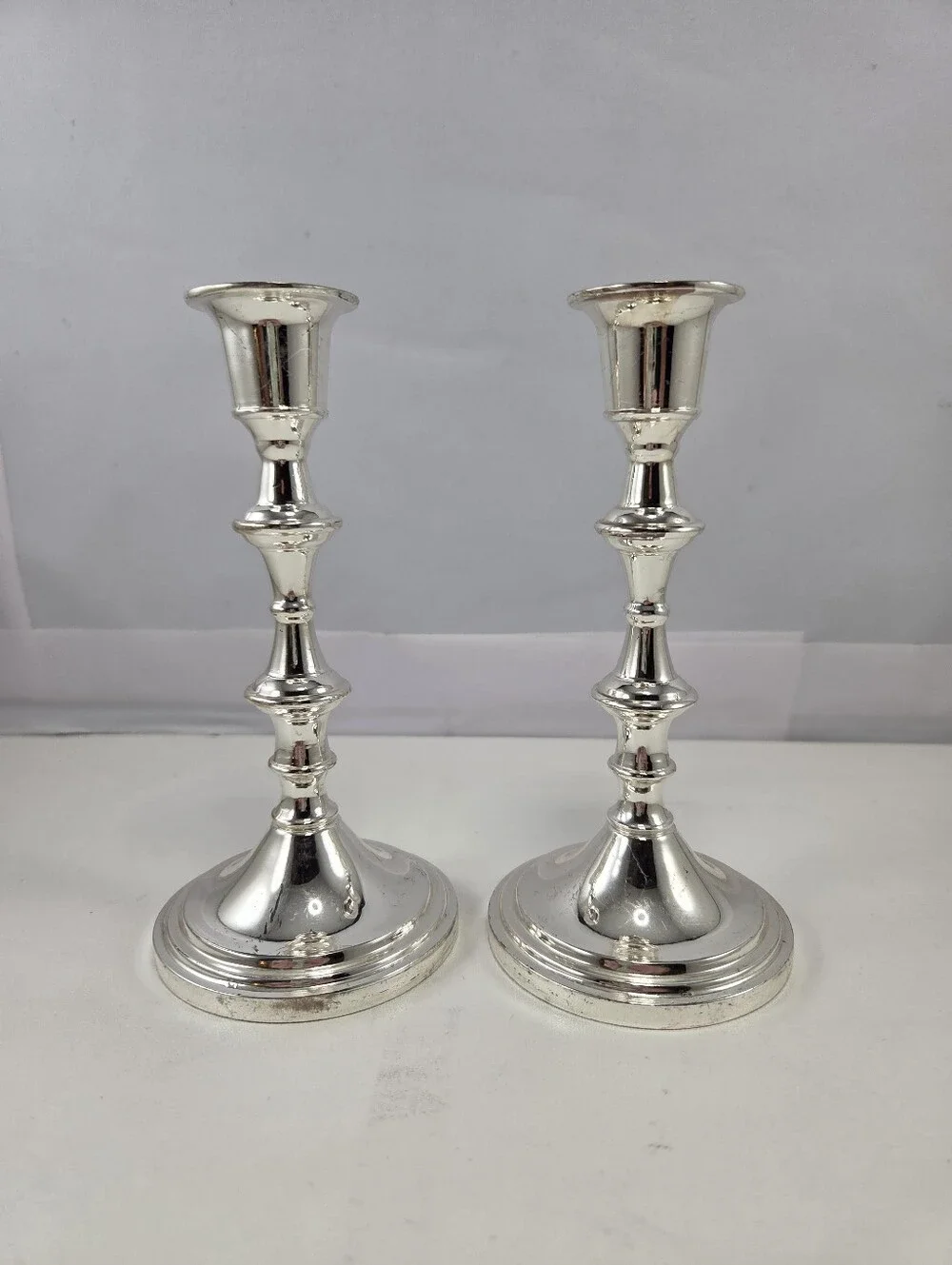 Vintage English Silver Plated Candlestick Holder Pair, 6